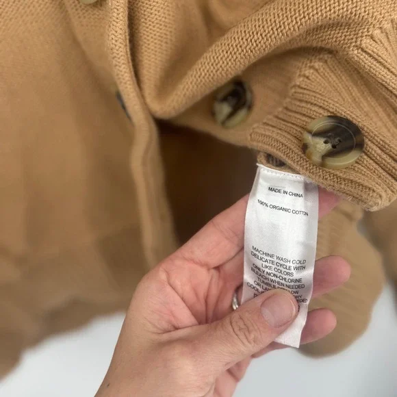 Quince Knit Button Front Cardigan Sweater Camel Tan Crew Neck Size Small - Picture 12 of 12